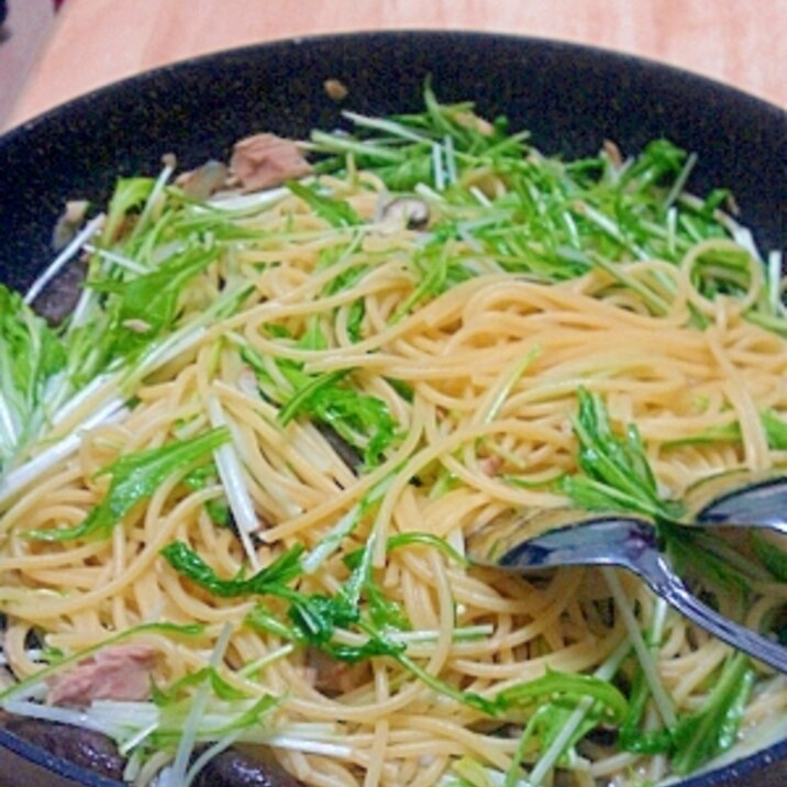 水菜とツナのコンソメパスタ【男子ごはん】